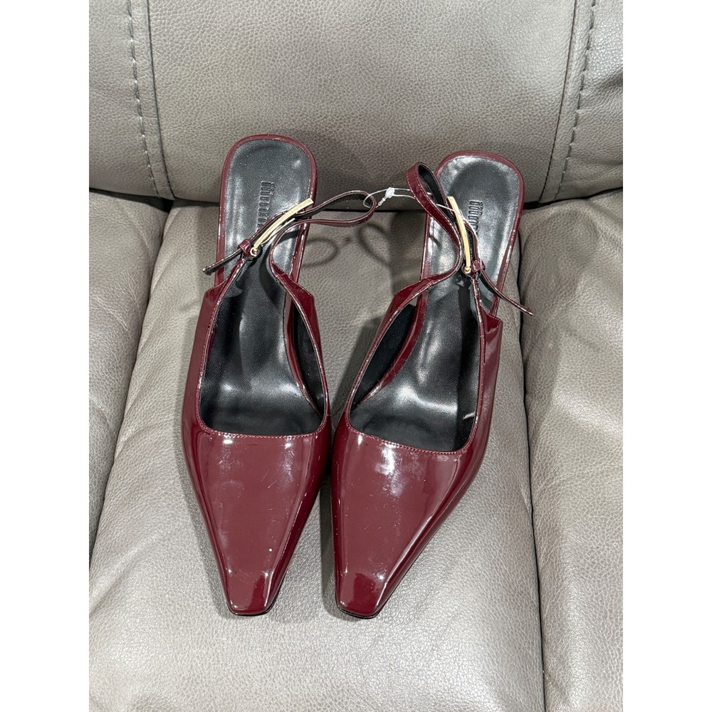 Iimmu Slingback‎ Heels Patent Leather Pointed Toe Stiletto Accent Burgundy 8.5